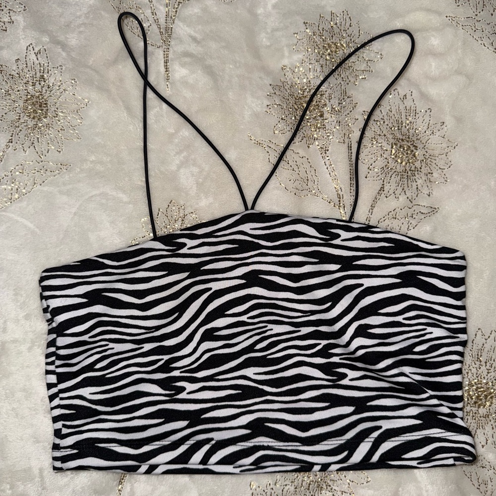 Forever 21 Black and White Zebra Camisole Crop Top